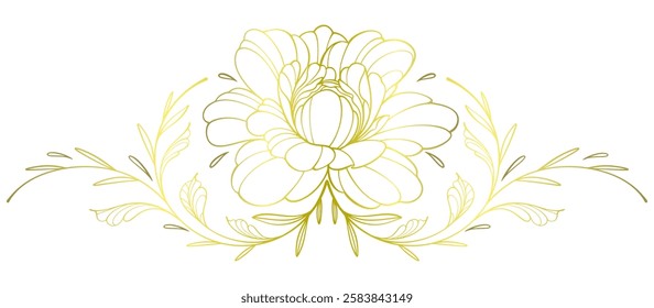 Golden peony flower line art style vector illustration