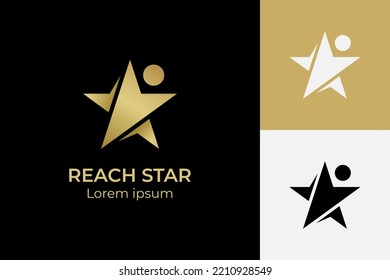 golden people reach star success logo design. reaching stars kids logo. superstar symbol icon design element for human achievements logo