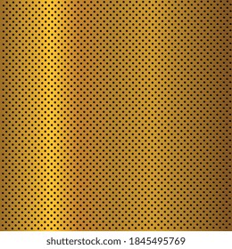 Golden perforated metal seamless background. Golden metallic steel texture background. Golden polished plate with a metal texture. Gold carbon fiber texture. Abstract techno. Vector illustration.