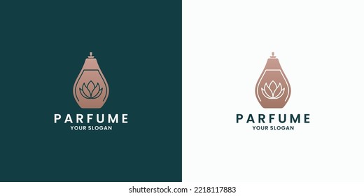 Golden Perfume Bottle Logo Design Combine With Flower