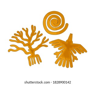 Golden Peruvian Emblems and Symbols Vector Illustration