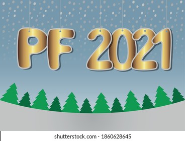goldene PF 2021 Postkarte, Winterschneelandschaft mit Bäumen