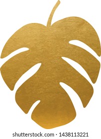 Golden Philodendron Leaf. Drawn Element for your Design. 