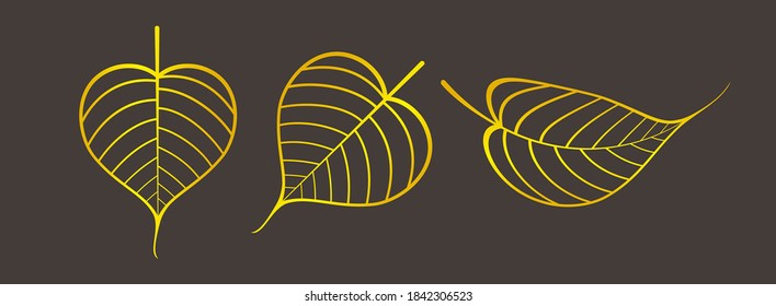 golden pho leaf graphic, pho leaves gold color, pho leaf art line for buddhist symbols, vector