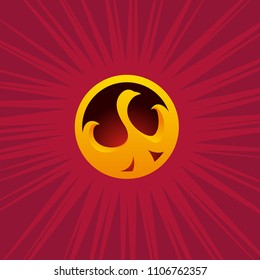 Golden Phoenix logo. 3d stylized symbol. Element for branding and idetity. Bird in the circle.