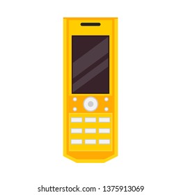 Golden phone vector icon business concept design. Mobile gadget device symbol front view. Metallic luxury equipment