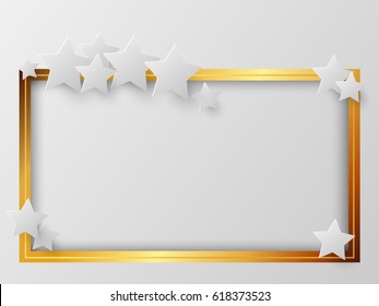 Golden Photo Frame, White Background With Stars, Vector Illustration