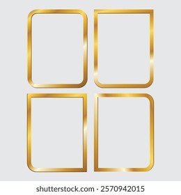 Golden photo frames. Gold border photo frame for photos and slides. Photo frame simple design gold frame