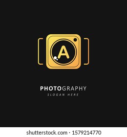 Golden Photography logo with initial letter a, vector illustration symbol template