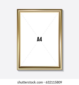 Golden picture frame, A4 size, vector illustration