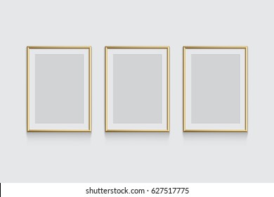 Golden picture or photo frames isolated on grey background. Vector illustration.