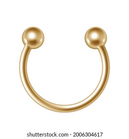 Golden Piercing Jewelry, 3d Gold Pierce Nose Ring. Beauty Accessory Earrings For Body Decoration Isolated On White Background. Realistic 3d Vector Illustration