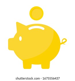 Golden pig bank for coins vector illustration isolated on white, piggy bank icon. Saving flat stock illustration