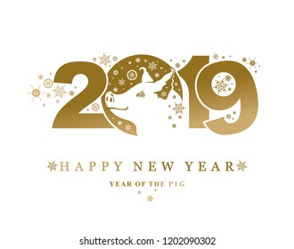 Golden Pig pattern 2019. Silhouette of cute pig head. Vector element for New Year's design. 