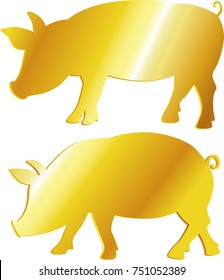 golden pig symbol abundance, prosperity - vector illustration