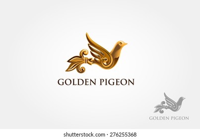 Golden Pigeon Vector Logo Template. 