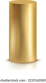 Golden pillar mockup. Metal cylinder realsitic column isolated on white background