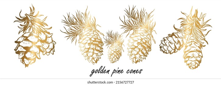 Golden pine cones design. Creative background floral background set. trendy style for greeting cards or templates Presenting Social Media Templates Pastel gradation B gold.eps