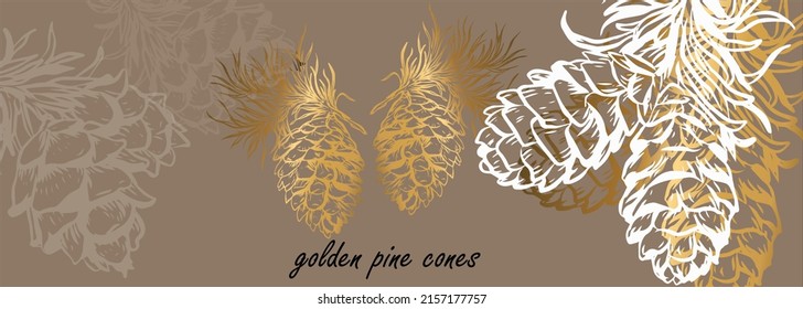 Golden pine cones design. Creative background floral background set. trendy style for greeting cards or templates Presenting Social Media Templates Pastel gradation D.eps