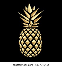 Golden pineapple. Pineapple. Pineapple close up. Pineapple in Low Poly style. Polygonal fruit.