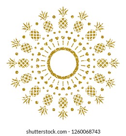 Golden Pineapple. Glitter Frame. Vector