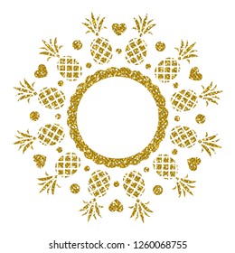 Golden Pineapple. Glitter Frame. Vector