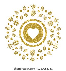 Golden Pineapple. Glitter Ornament. Vector