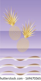 Golden pineapple image. Colored ellipse with a gradient. Vector illustration. Background for mobile