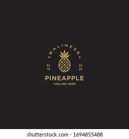 Golden pineapple logo vintage - vector