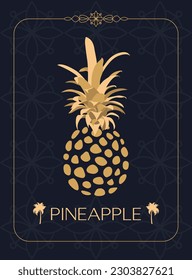 Golden pineapple. Golden pineapple in vector. Flat style. Banner with pineapple. Pineapple on pattern background.