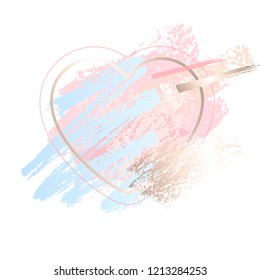 Golden pink art frames. Modern card design, brush stroke, gold, premium brochure, flyer, invitation template. Pastel rose colors brush strokes, pink gold contour frame. Vector abstract background.