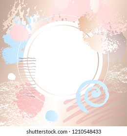 Golden pink art heart frames. Modern card design, brush stroke, gold, premium brochure flyer invitation template. Pastel rose colors brush strokes, pink gold contour frame. Vector abstract backgroun