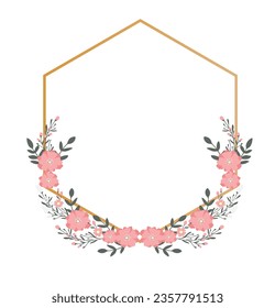 Golden pink flower frame for invitation cards and wedding 
