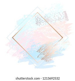 Golden pink nude art frames. Modern card design, brush stroke, lines, points, gold, premium brochure, flyer, invitation template. Beauty identity elegant style. Hand drawn vector.