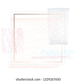 Golden pink nude art frames. Modern card design, brush stroke, lines, points, gold, premium brochure, flyer, invitation template. Beauty identity elegant style. Hand drawn vector.