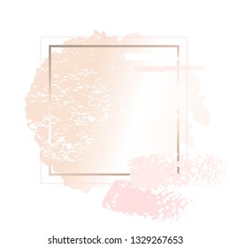 Golden pink nude art frames. Modern card design, brush stroke, lines, points, gold, premium brochure, flyer, invitation template. Beauty identity elegant style. Hand drawn vector.