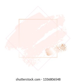 Golden pink nude art frames. Modern card design, brush stroke, lines, points, gold, premium brochure, flyer, invitation template. Beauty identity elegant style. Hand drawn vector.
