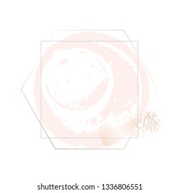 Golden pink nude art frames. Modern card design, brush stroke, lines, points, gold, premium brochure, flyer, invitation template. Beauty identity elegant style. Hand drawn vector.