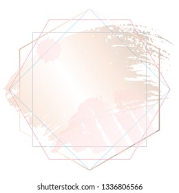Golden pink nude art frames. Modern card design, brush stroke, lines, points, gold, premium brochure, flyer, invitation template. Beauty identity elegant style. Hand drawn vector.