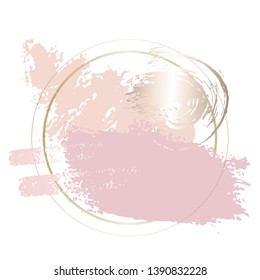 Golden pink nude art frames. Modern card design, brush stroke, lines, points, gold, premium brochure, flyer, invitation template. Beauty identity elegant style. Hand drawn vector.