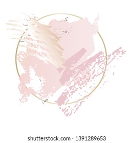 Golden pink nude art frames. Modern card design, brush stroke, lines, points, gold, premium brochure, flyer, invitation template. Beauty identity elegant style. Hand drawn vector.