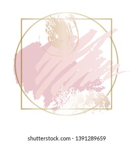 Golden pink nude art frames. Modern card design, brush stroke, lines, points, gold, premium brochure, flyer, invitation template. Beauty identity elegant style. Hand drawn vector.