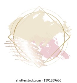 Golden pink nude art frames. Modern card design, brush stroke, lines, points, gold, premium brochure, flyer, invitation template. Beauty identity elegant style. Hand drawn vector.