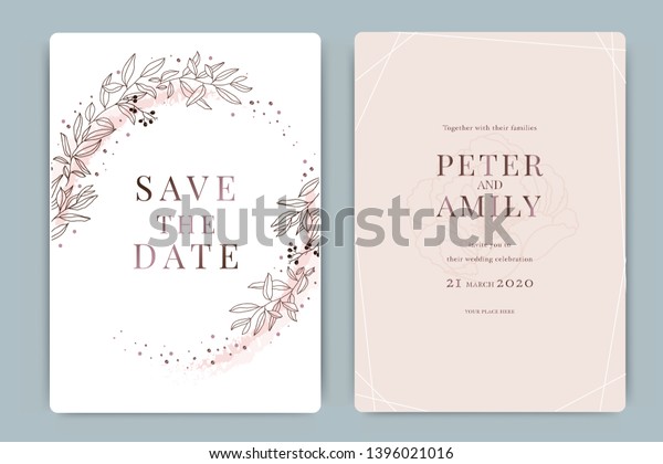 Golden Pink Wedding Invitation Floral Invite Stock Vector (Royalty Free ...