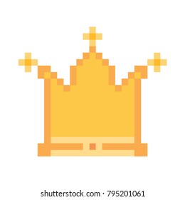 Golden pixel crown. Logo design isolated on white background