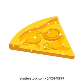 Golden pizza isolated. Gold Fast food vector illustration