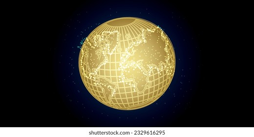 Golden planet Earth with glowing lights on dark background vector image