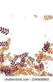 Golden Plant Background White Vector. Foliage Elm Frame. Gold Herb. Yellow Leaf Banner. Modern Illustration.