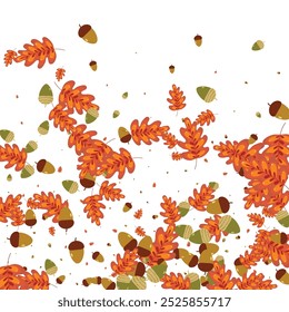 Fondo de planta dorada Vector blanco. Ilustración de contorno de roble. Bellota morena. Textura de Anuncio. Imagen de hierba roja.