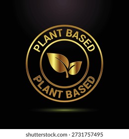 Golden plant based logo with leaf and text on black background